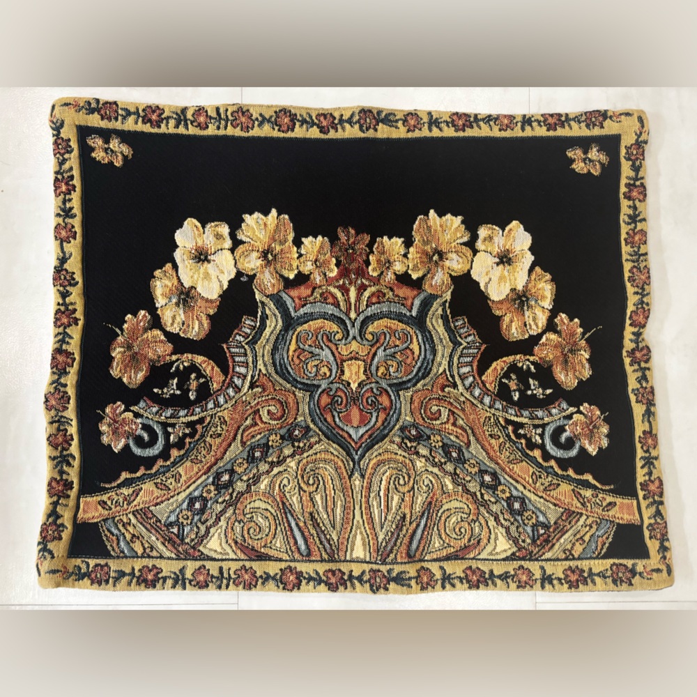 Soft Surroundings Black and Gold Floral Paisley Tapestry Pillow Sham Ariya - Picture 2 of 6